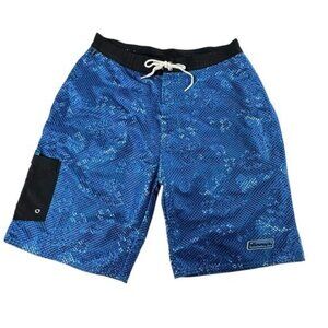 Jimmy'z Vintage Board Shorts 34 Blue Mesh Gray Floral Pattern Swim Trunks Y2K
